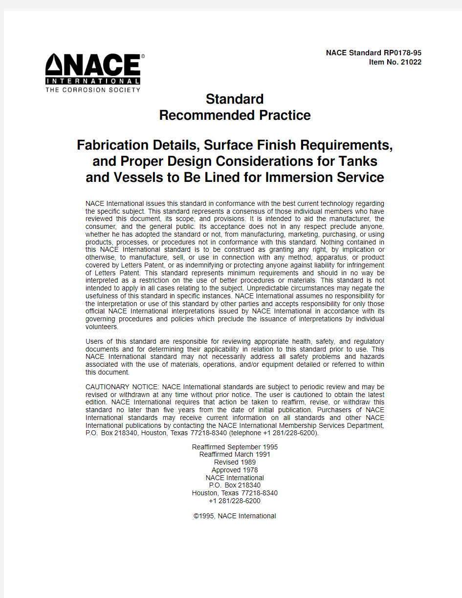 NACE RP0178. Surface Finish Requirements.