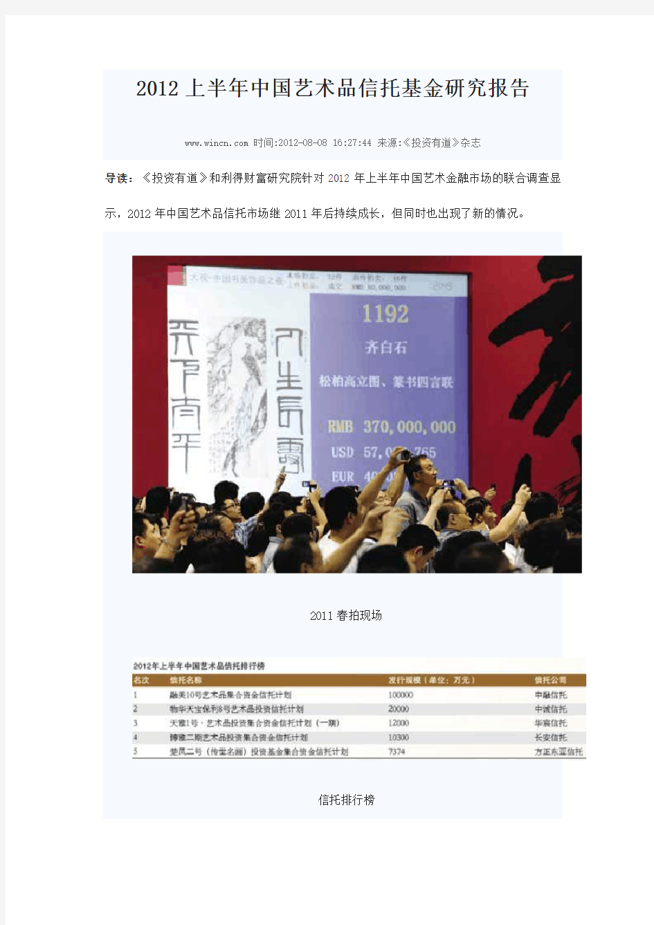 2012上半年中国艺术品信托基金研究报告