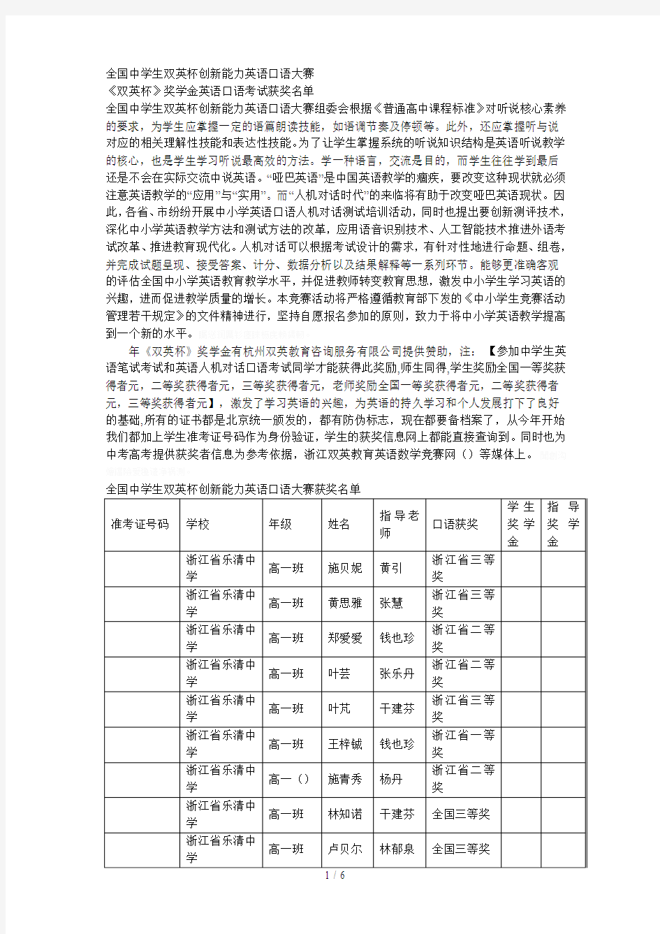 全国中学生双英杯创新能力英语口语大赛