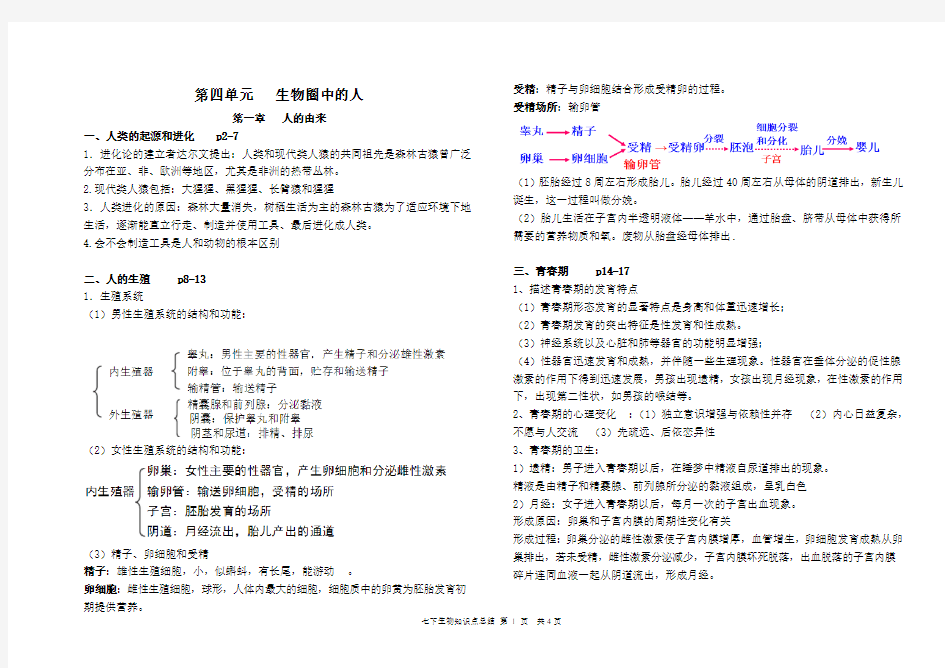 生物圈中的人七年级下册知识点总结1