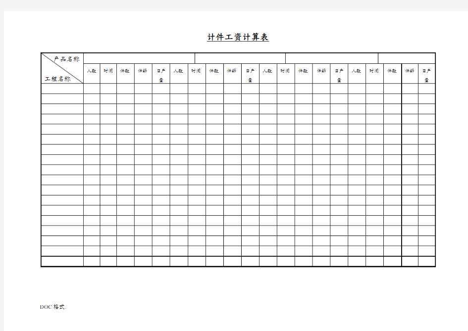 产品生产计件工资统计表