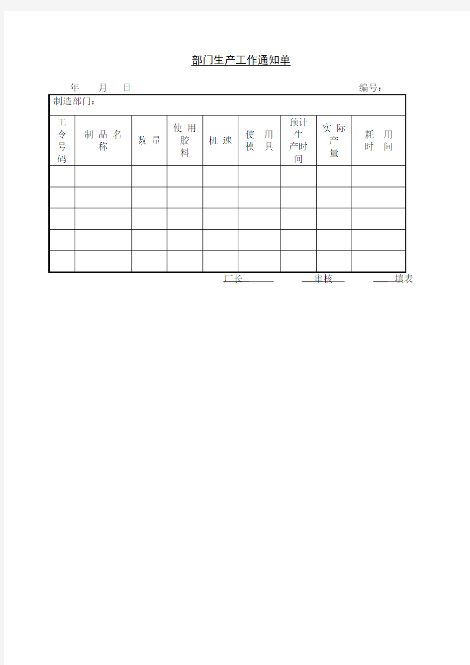 部门生产工作通知单