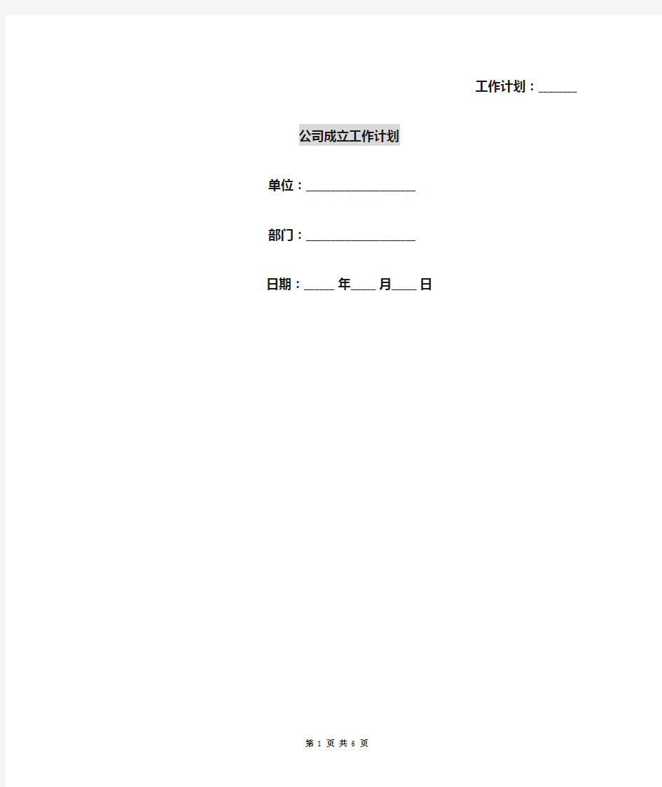 公司成立工作计划