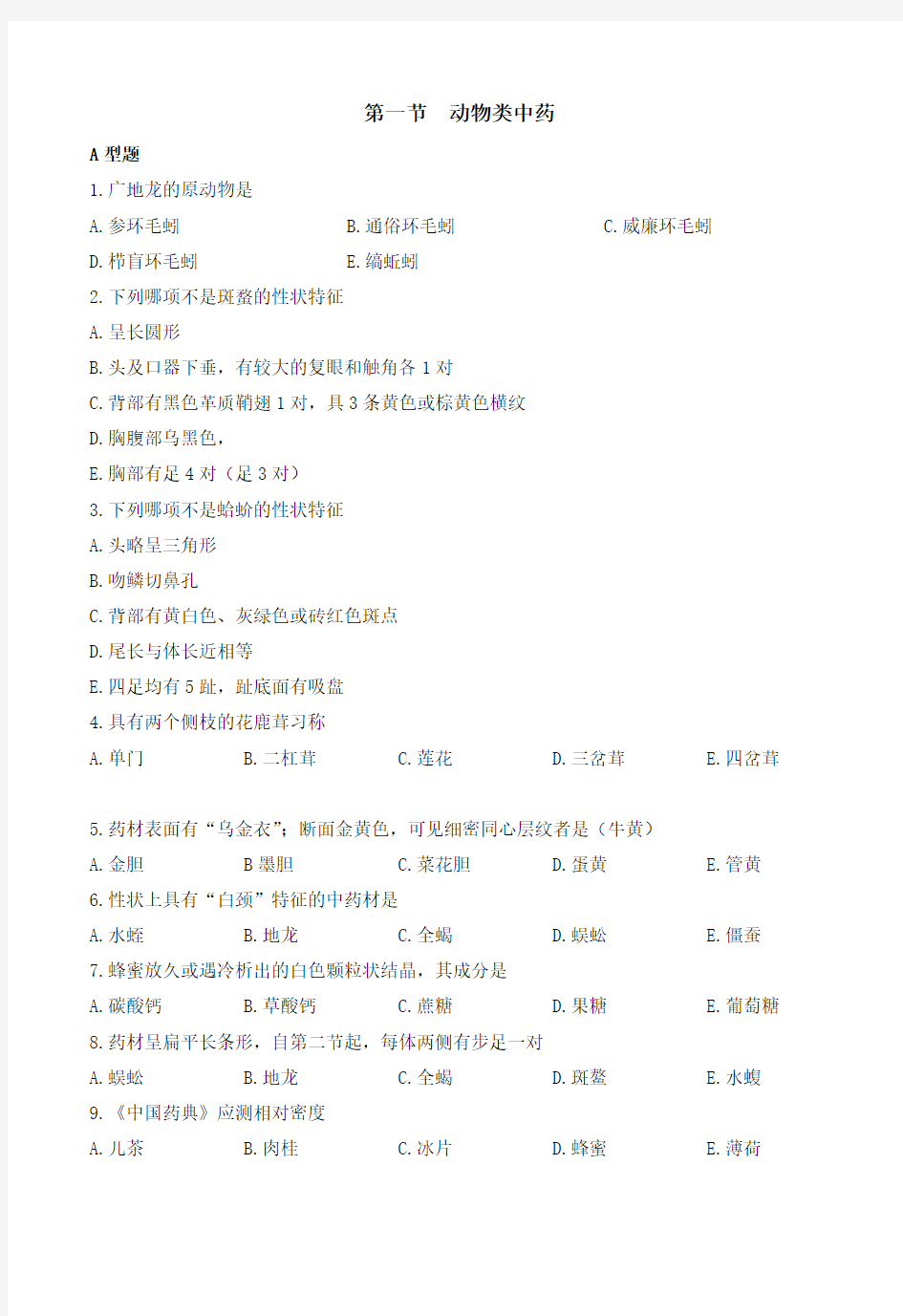 动物类中药与常用矿物类中药鉴别