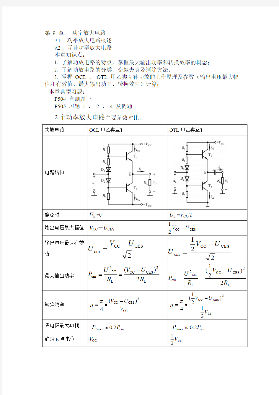 第9章 功率放大电路总结