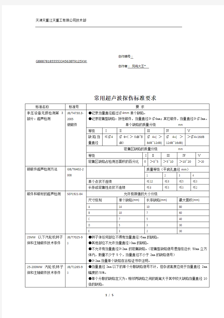 常用超声波探伤标准要求