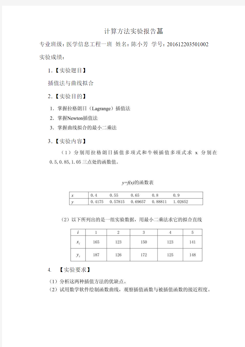 实验四 插值法与曲线拟合