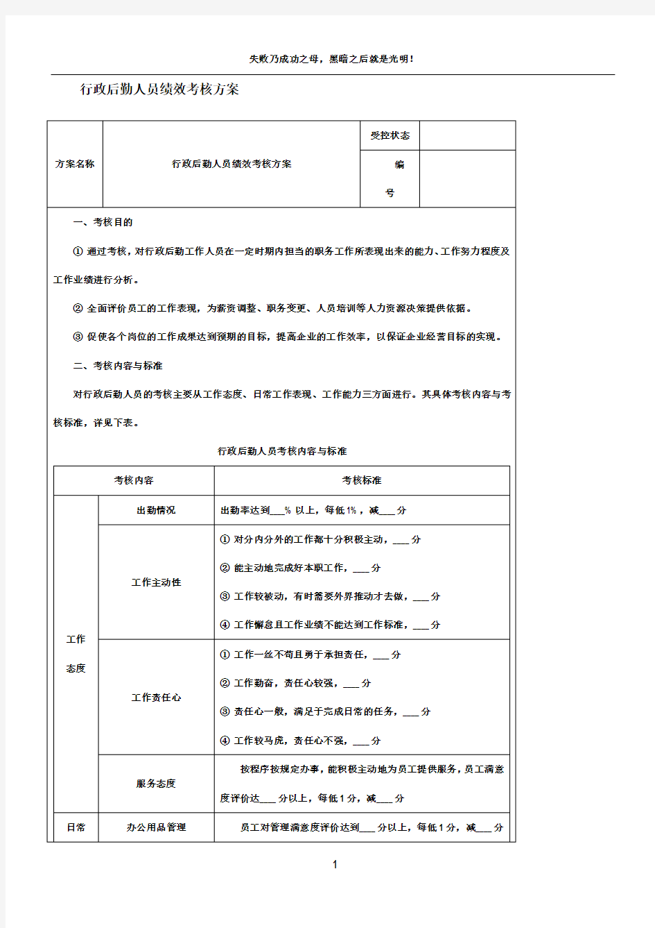 行政后勤人员绩效考核方案90980