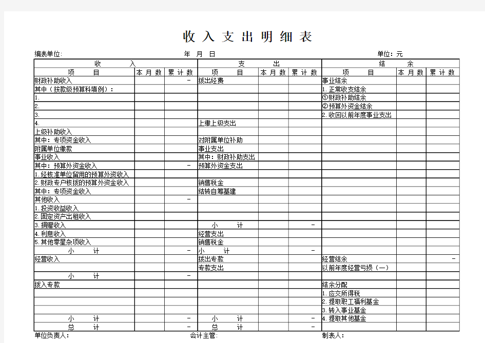 收入支出明细表--