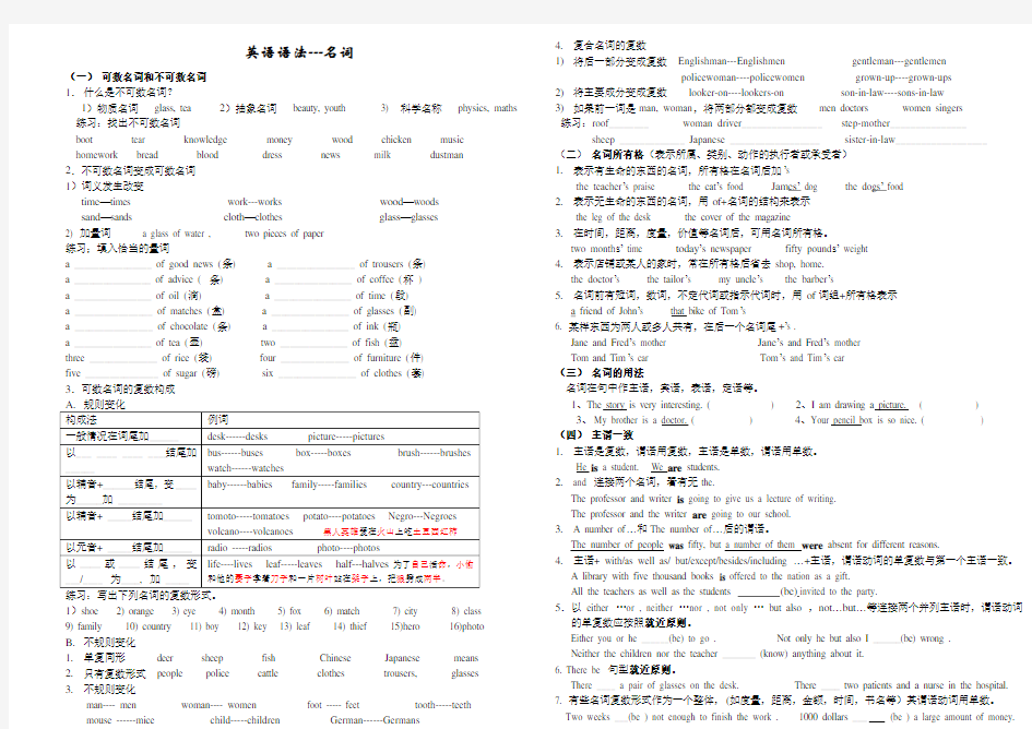 (完整版)英语语法名词练习题