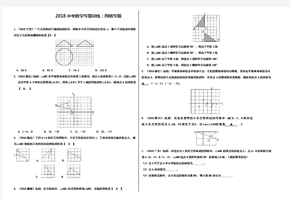 2019年中考数学专题训练：网格问题(含答案)