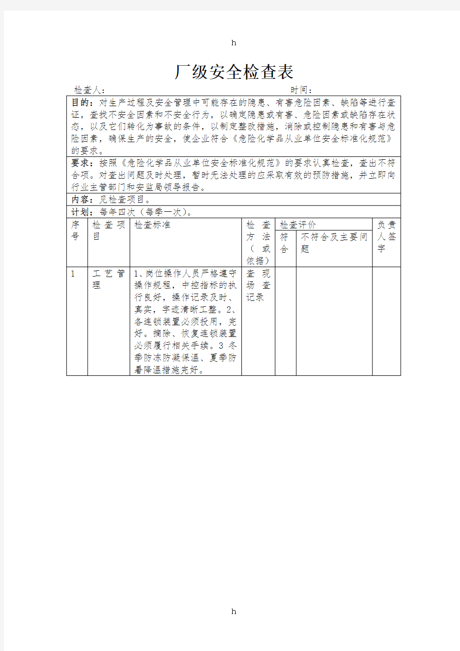 厂级安全检查表