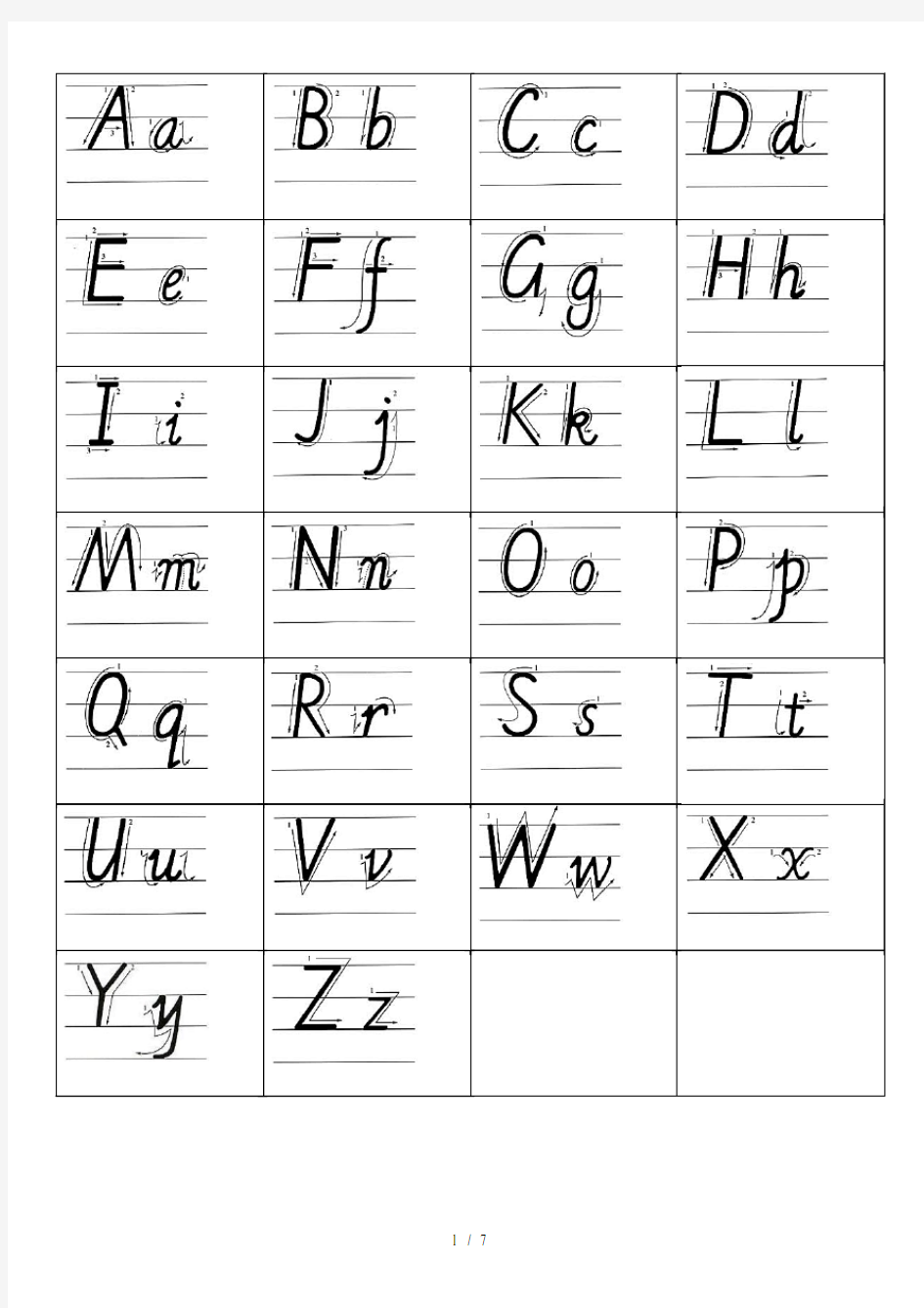 三年级-英语-26-英文字母-手写体-描红-字帖-有笔顺-可仿写