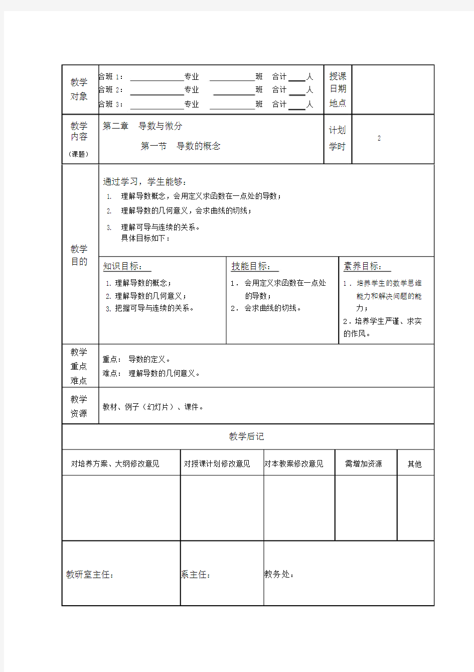 高等数学导数的概念学习教案.docx