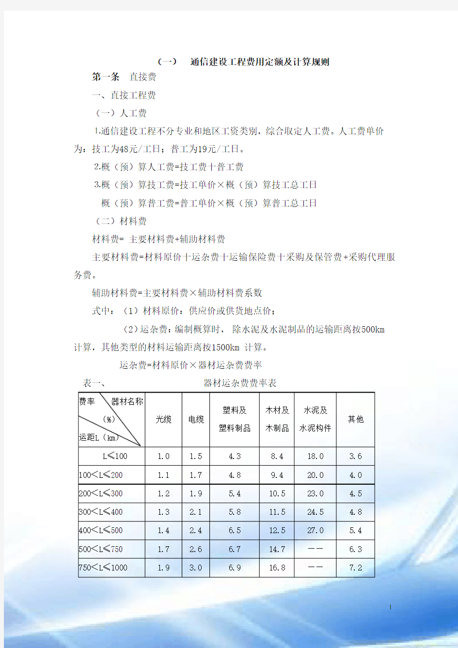 通信建设工程费用定额