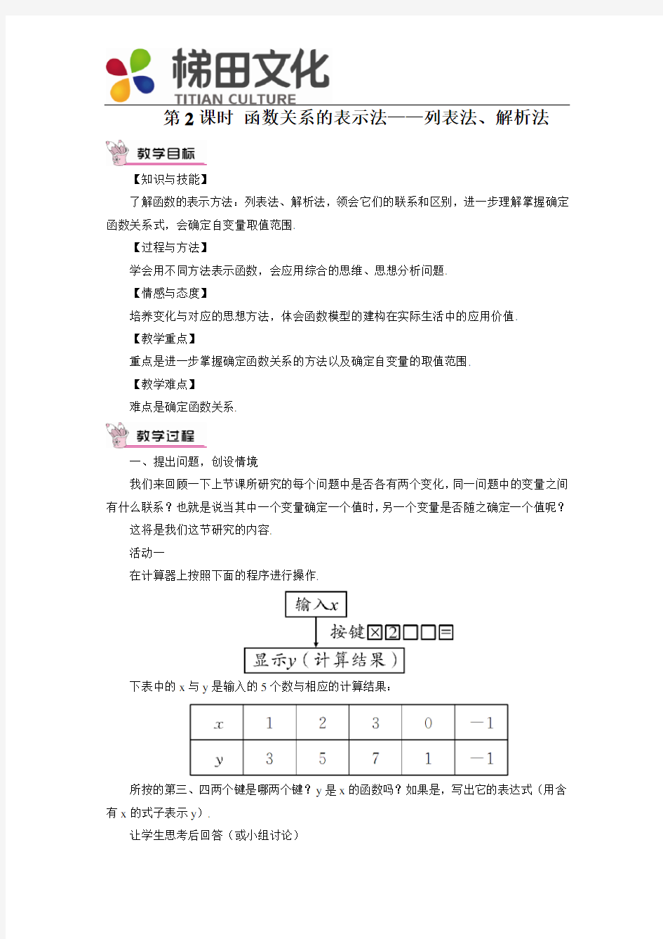 第2课时 函数关系的表示法——列表法、解析法