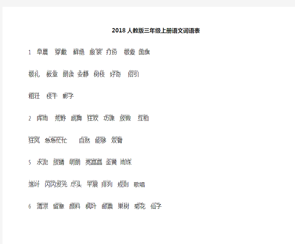 人教版三年级上册语文词语表