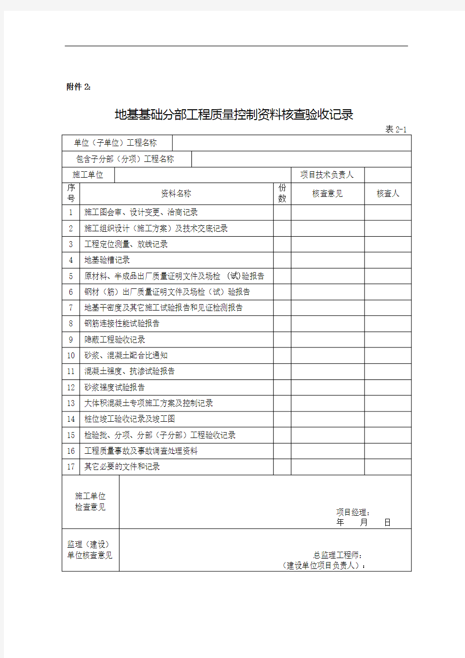 -分部工程质量控制资料核查验收记录