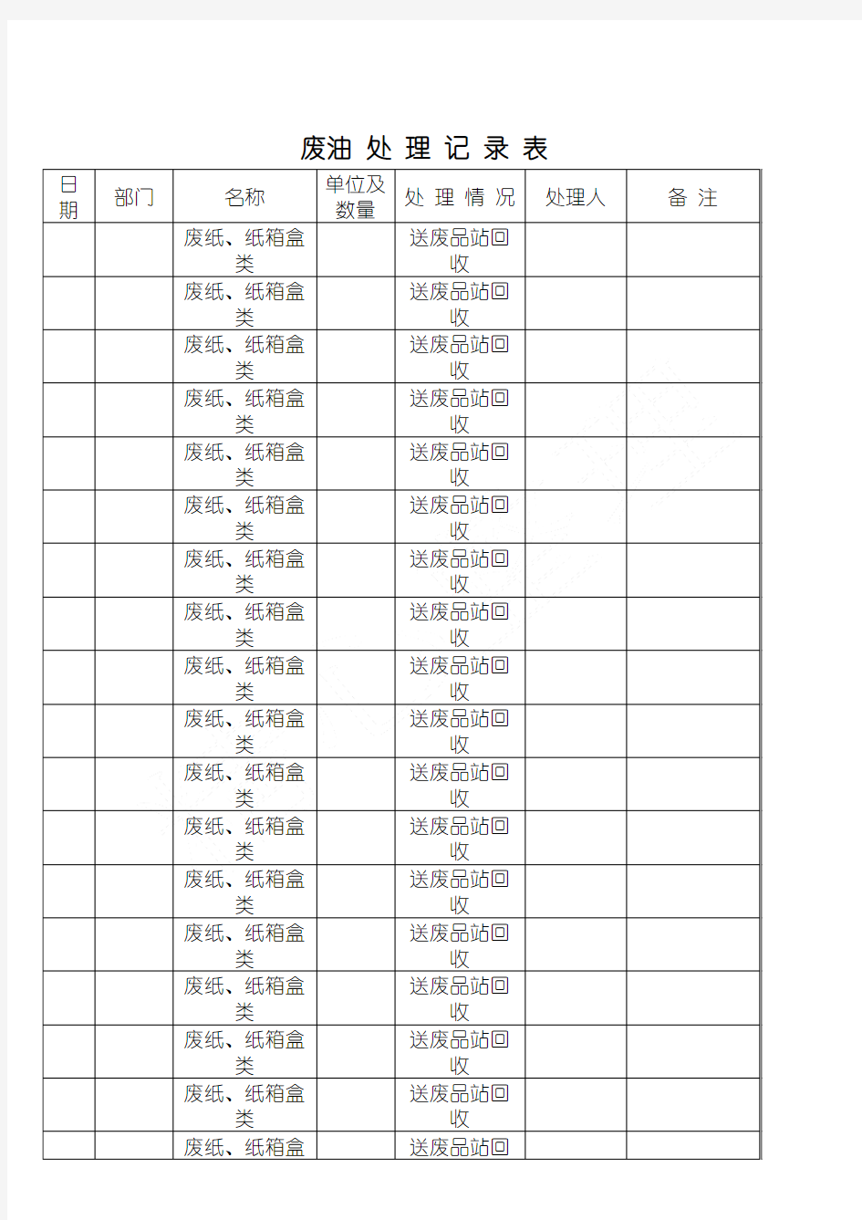 废弃物处理记录表