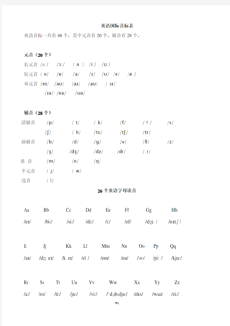 英语国际音标表(最新)