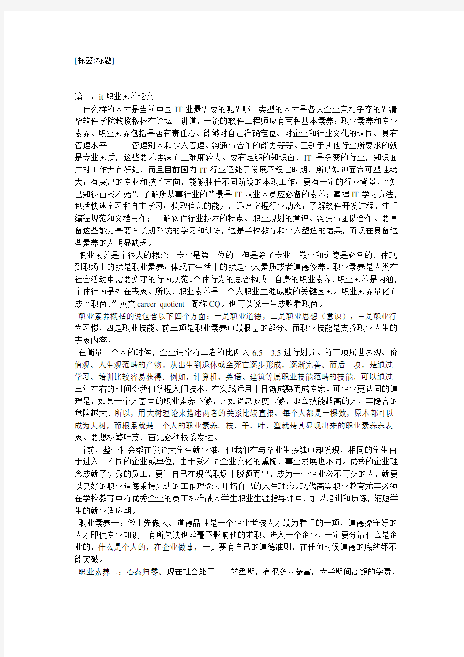 IT职业素养论文