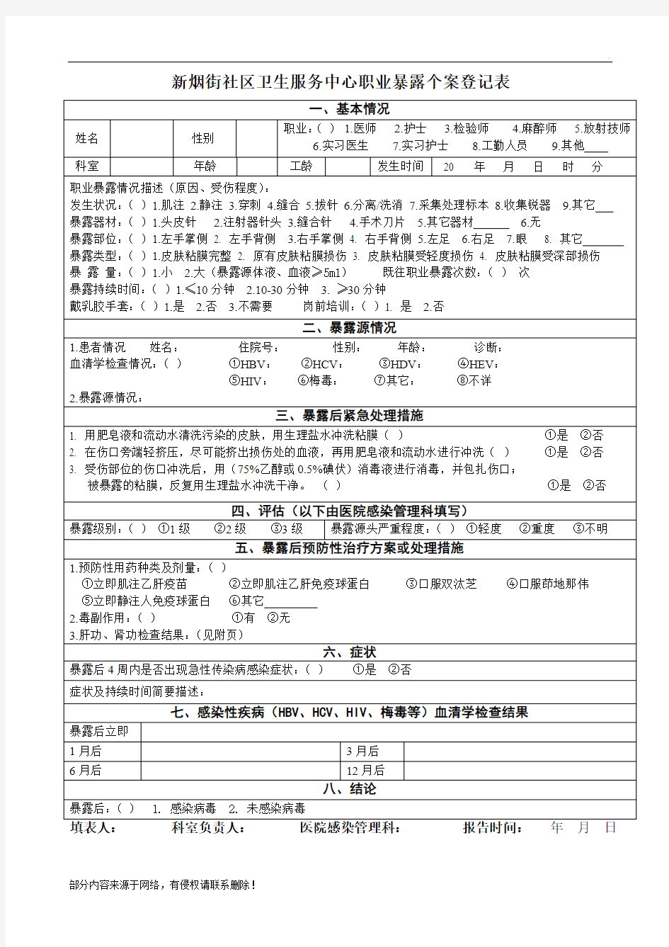 医院职业暴露登记表