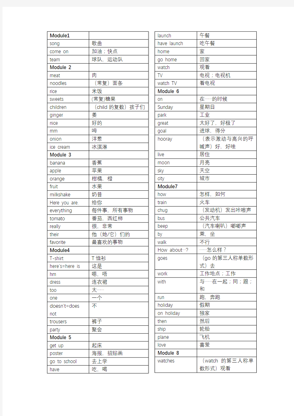 二年级上英语单词表