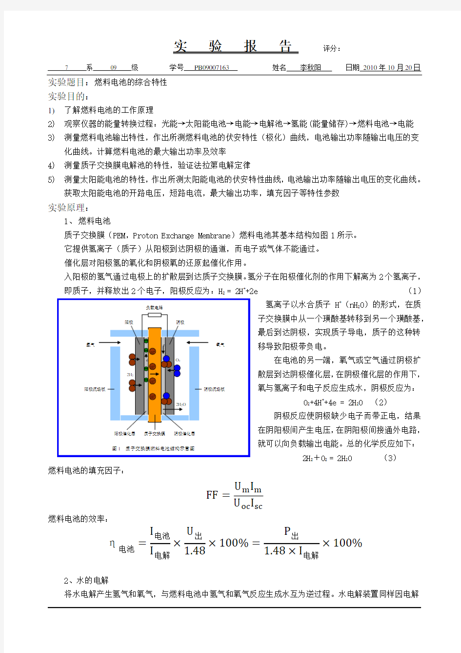 燃料电池的综合特性