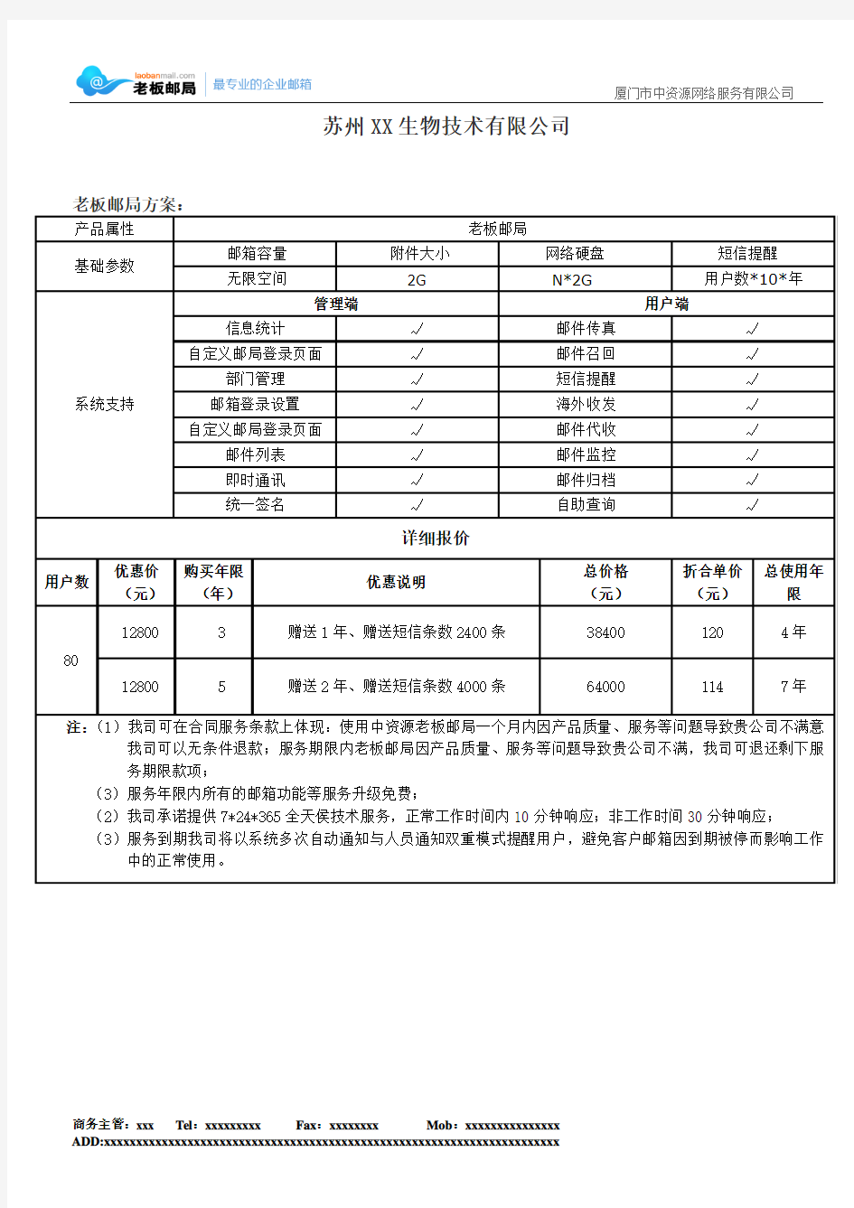 企业邮箱报价方案