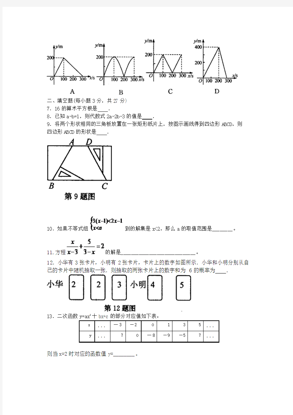 河南省郑州市2012年九年级考前测试数学试题卷(二)