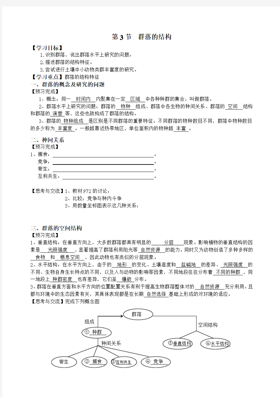 学案---群落的结构和演替 答案版