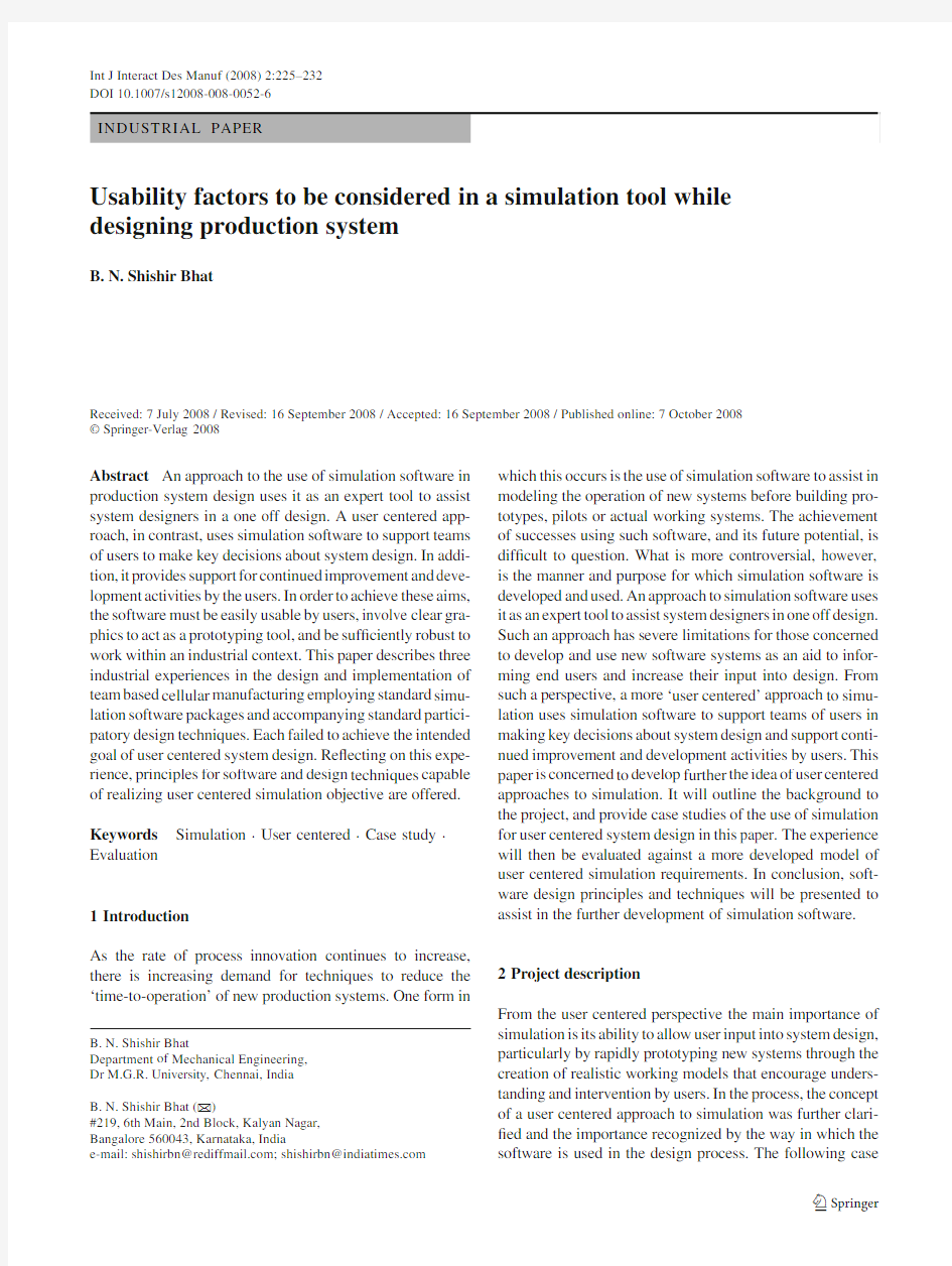 2008-Usability factors to be considered in a simulation tool while designing production system