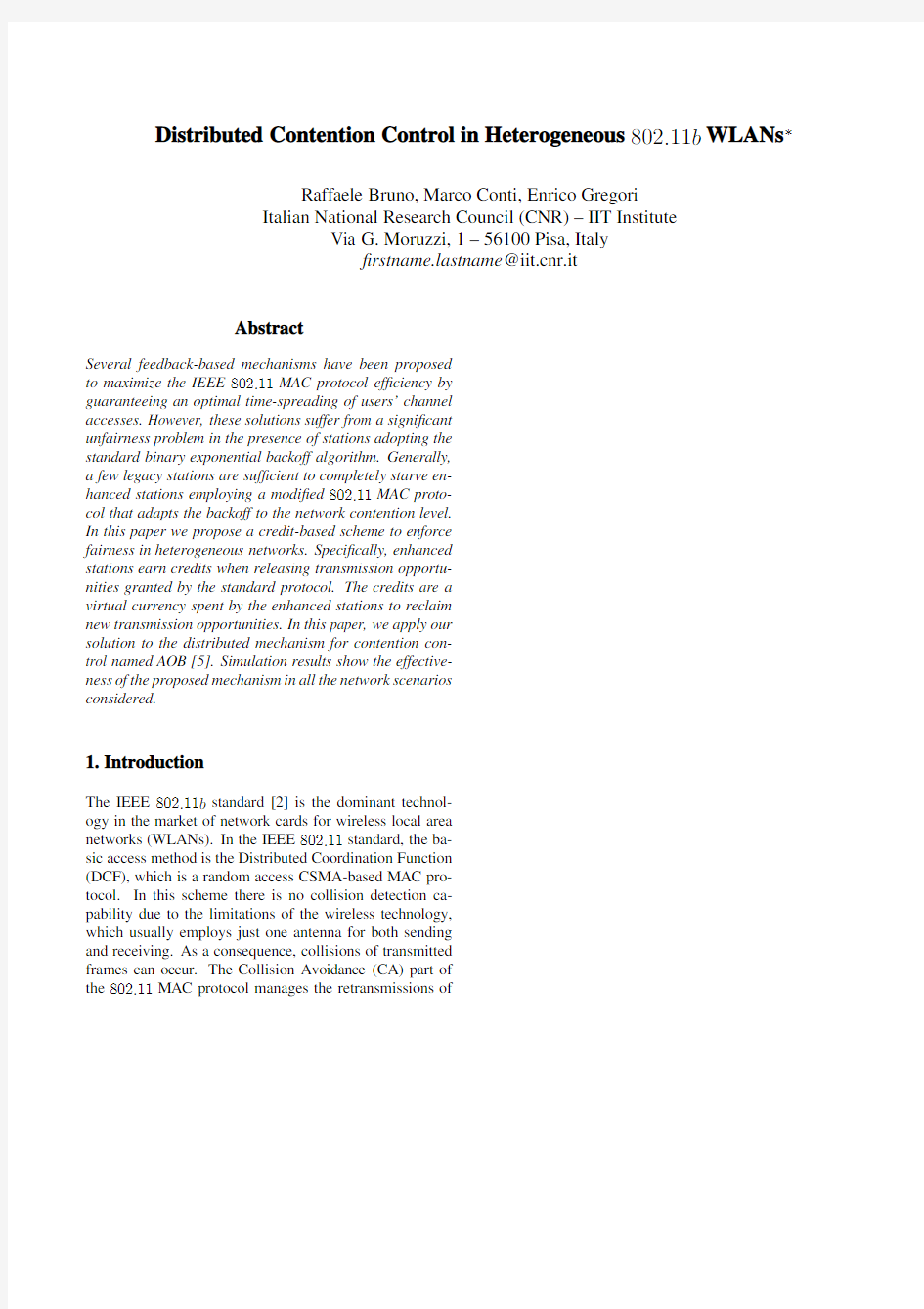 Distributed Contention Control in Heterogeneous 802.11b WLANs