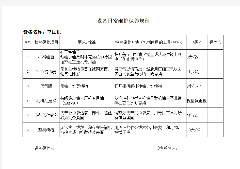 空压机日常维护保养规程