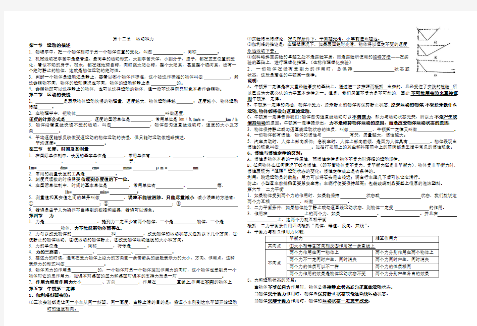 第十二章  运动和力知识点汇