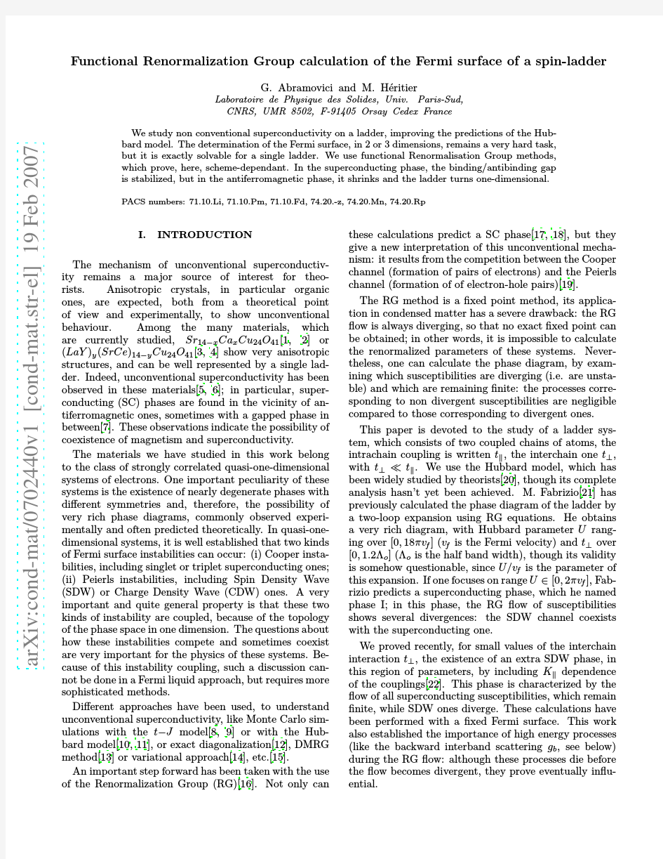 Functional Renormalization Group calculation of the Fermi surface of a spin-ladder