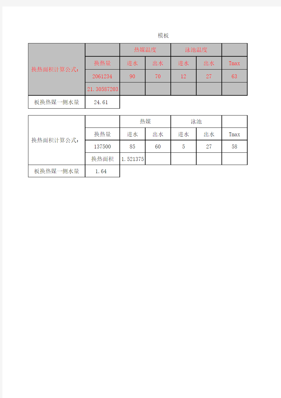 泳池板换换热面积计算