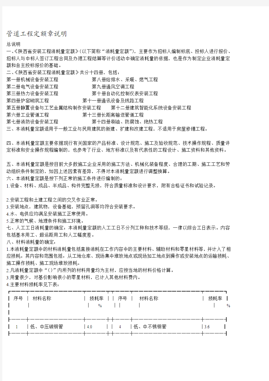 陕西省04消耗量定额第6、7、8、9册定额章说明