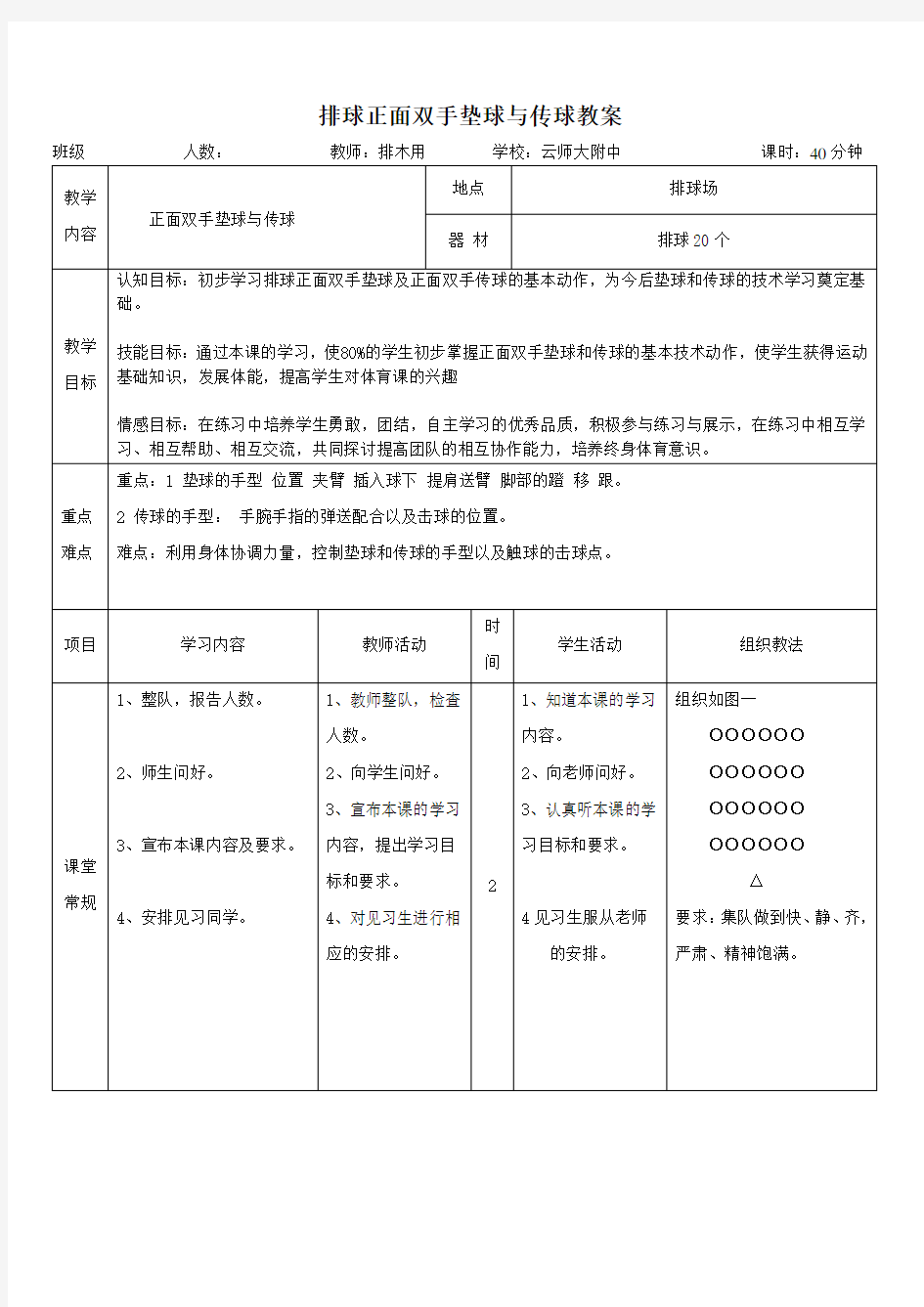 排球正面双手垫球与传球教案.doc排