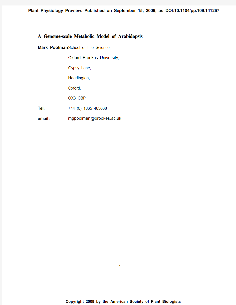 A Genome-scale Metabolic Model of Arabidopsis