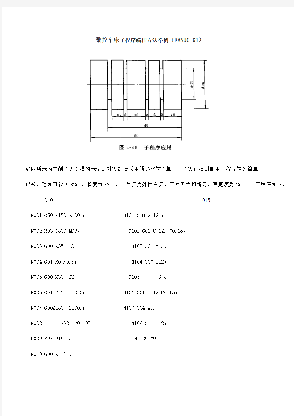 数控车床子程序编程方法举例(FANUC-6T)