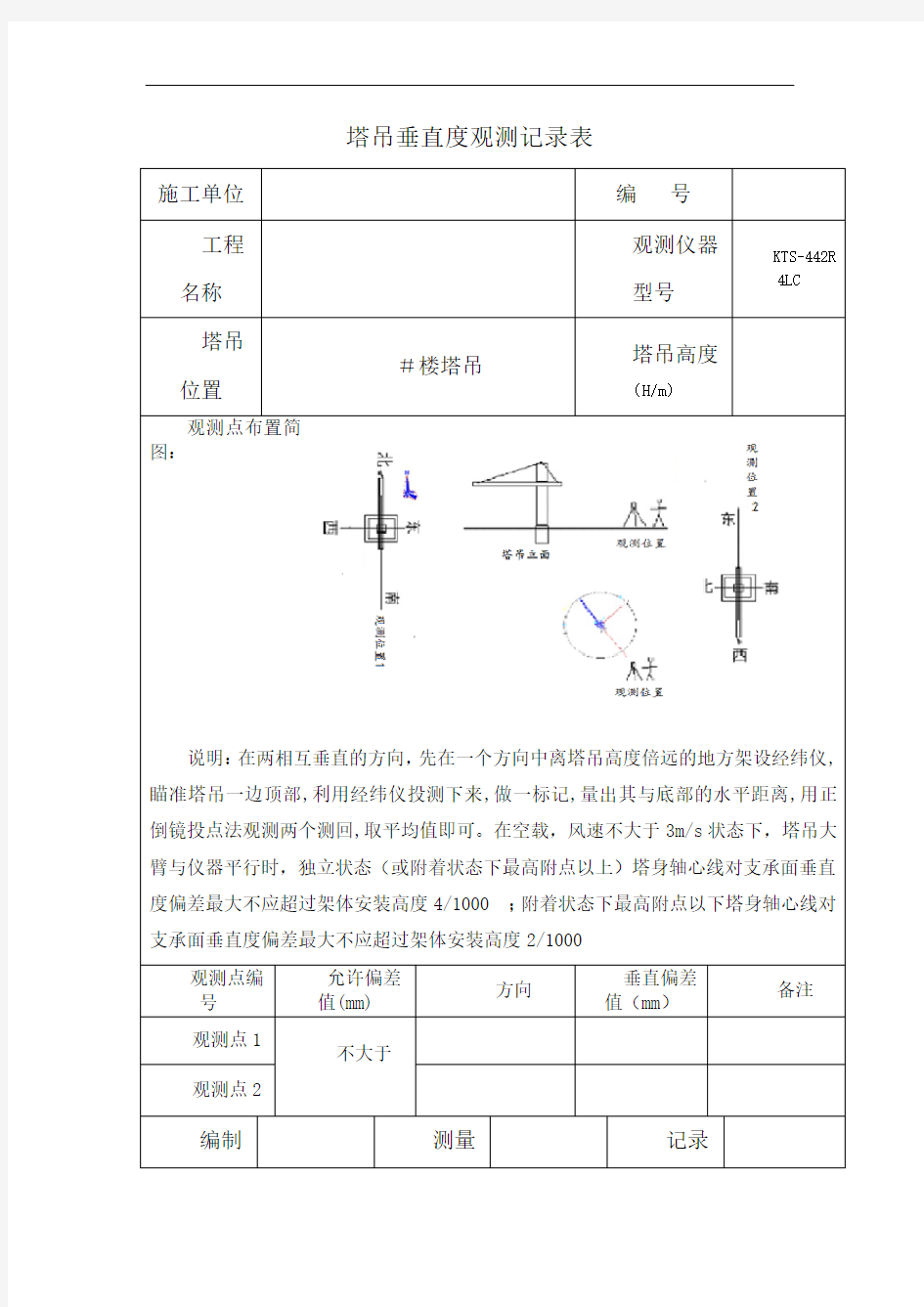 塔吊垂直度观测记录表(1)