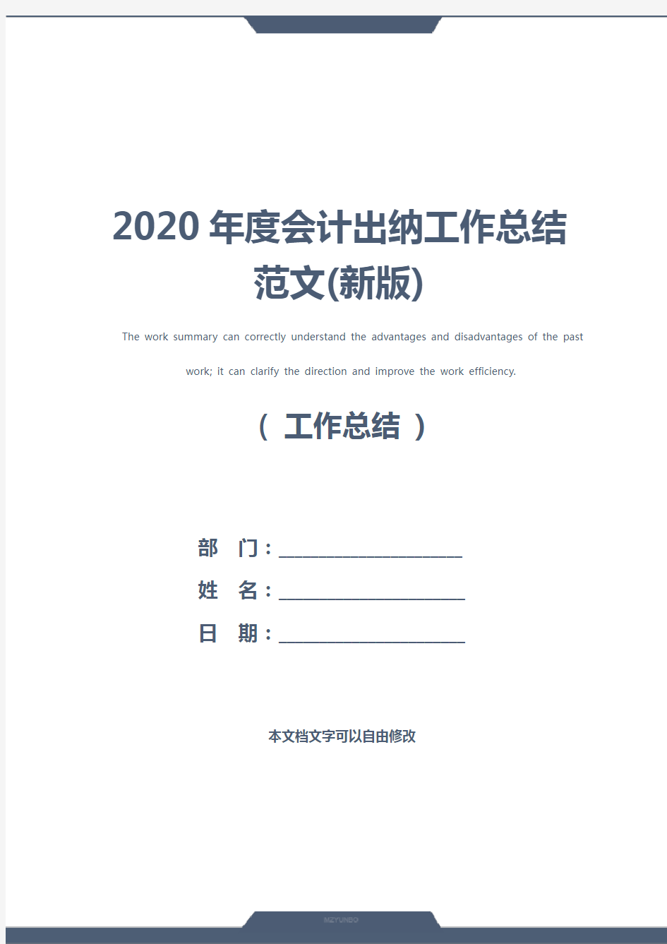 2020年度会计出纳工作总结范文(新版)