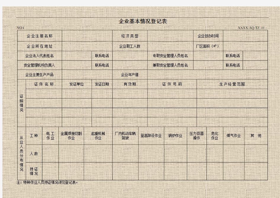 安全生产标准化所有记录表格格式