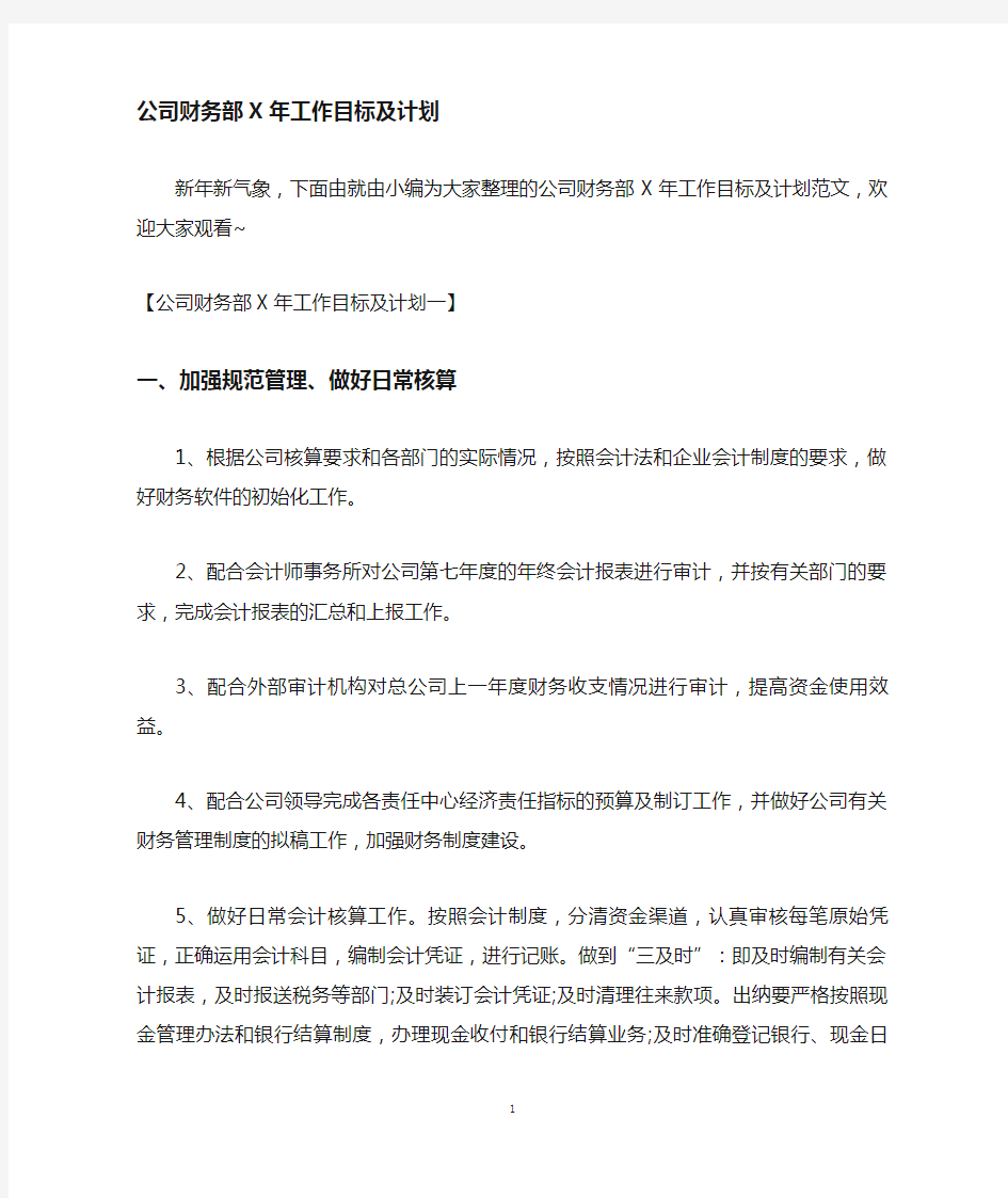 公司财务部工作目标及计划