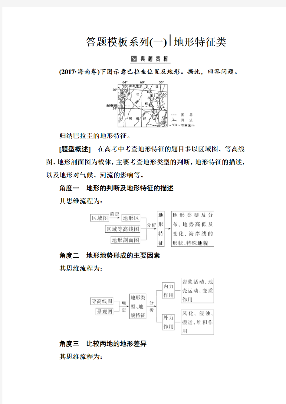 第一部分第一章 答题模板系列(一)地形特征类—2020届高考地理总复习