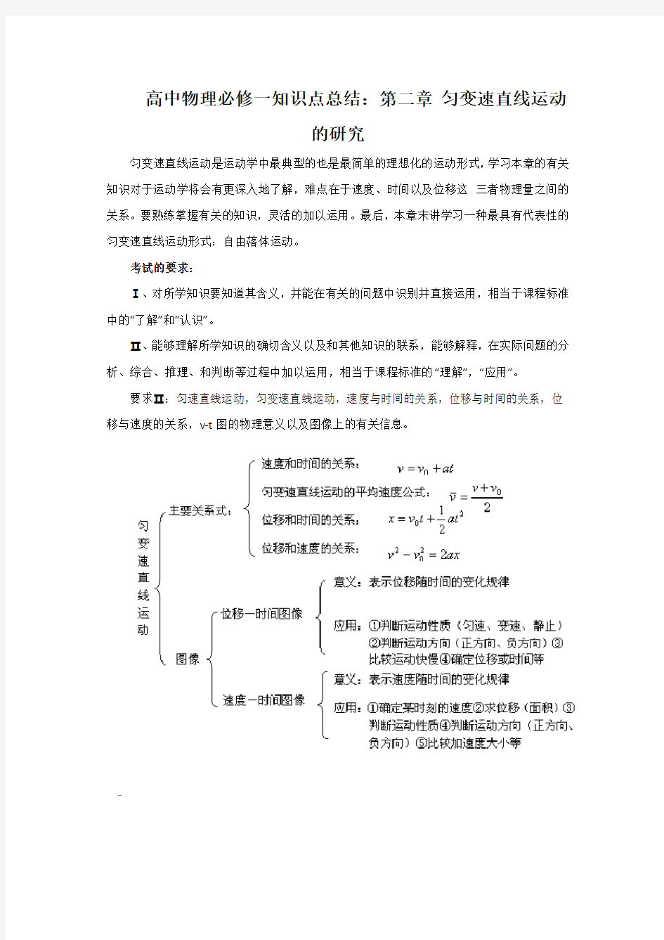 高中物理必修一第二章知识点精华