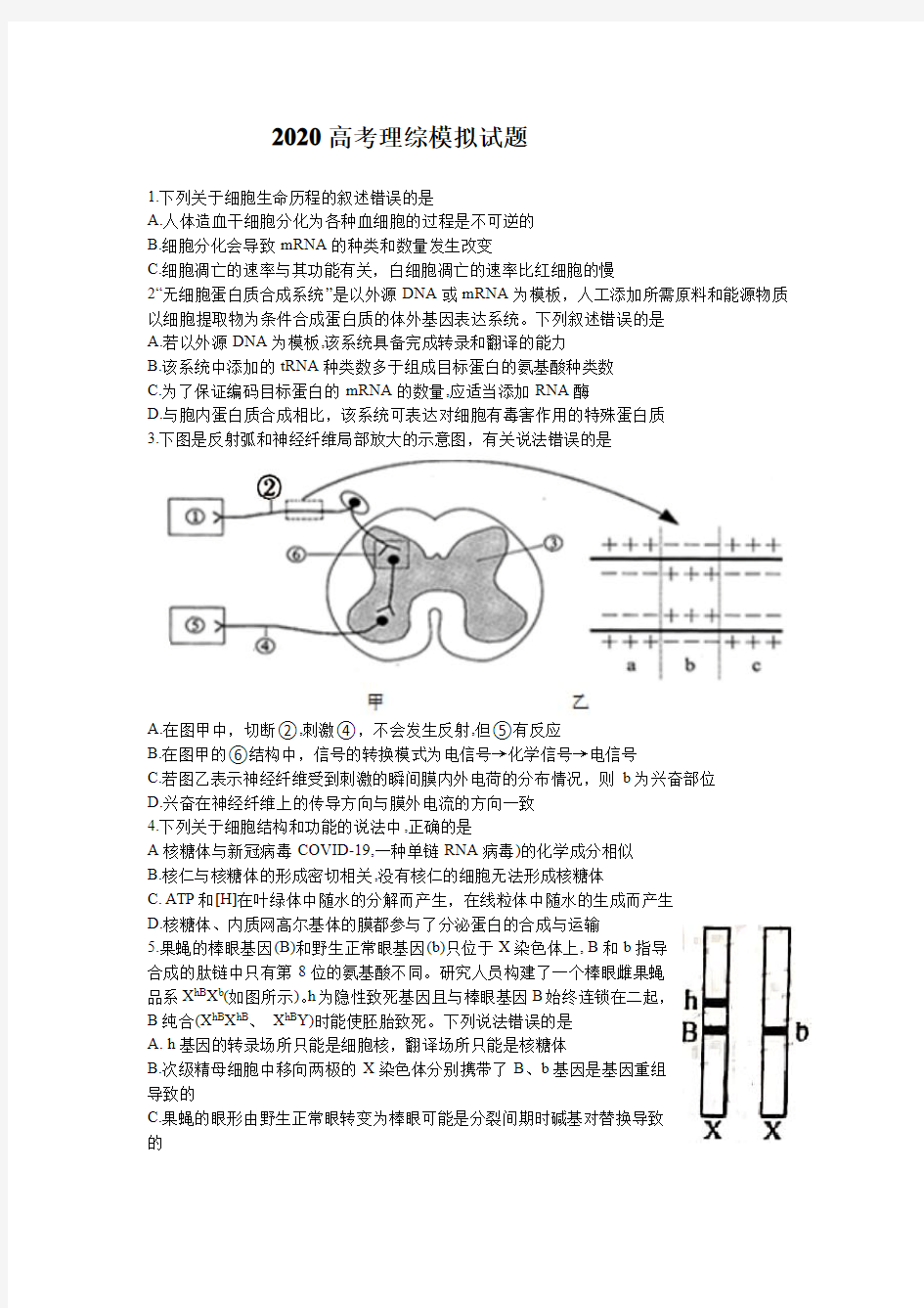 2020全国卷高考理综模拟题