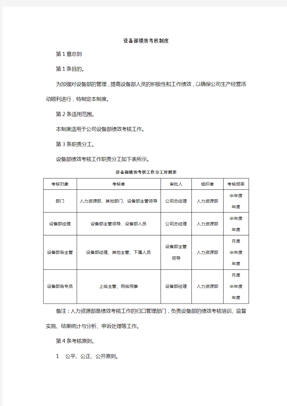 设备部绩效考核制度