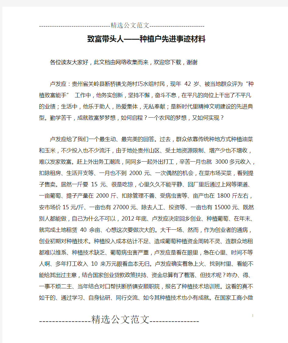 致富带头人——种植户先进事迹材料